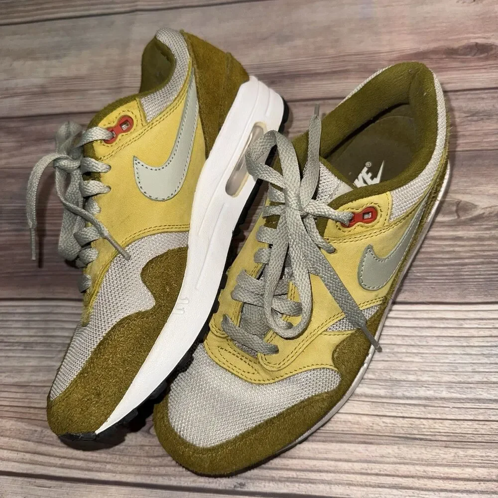 Nike Air Max 1 Premium Retro Curry Olive Green Grey White 908366-300 Men's 6